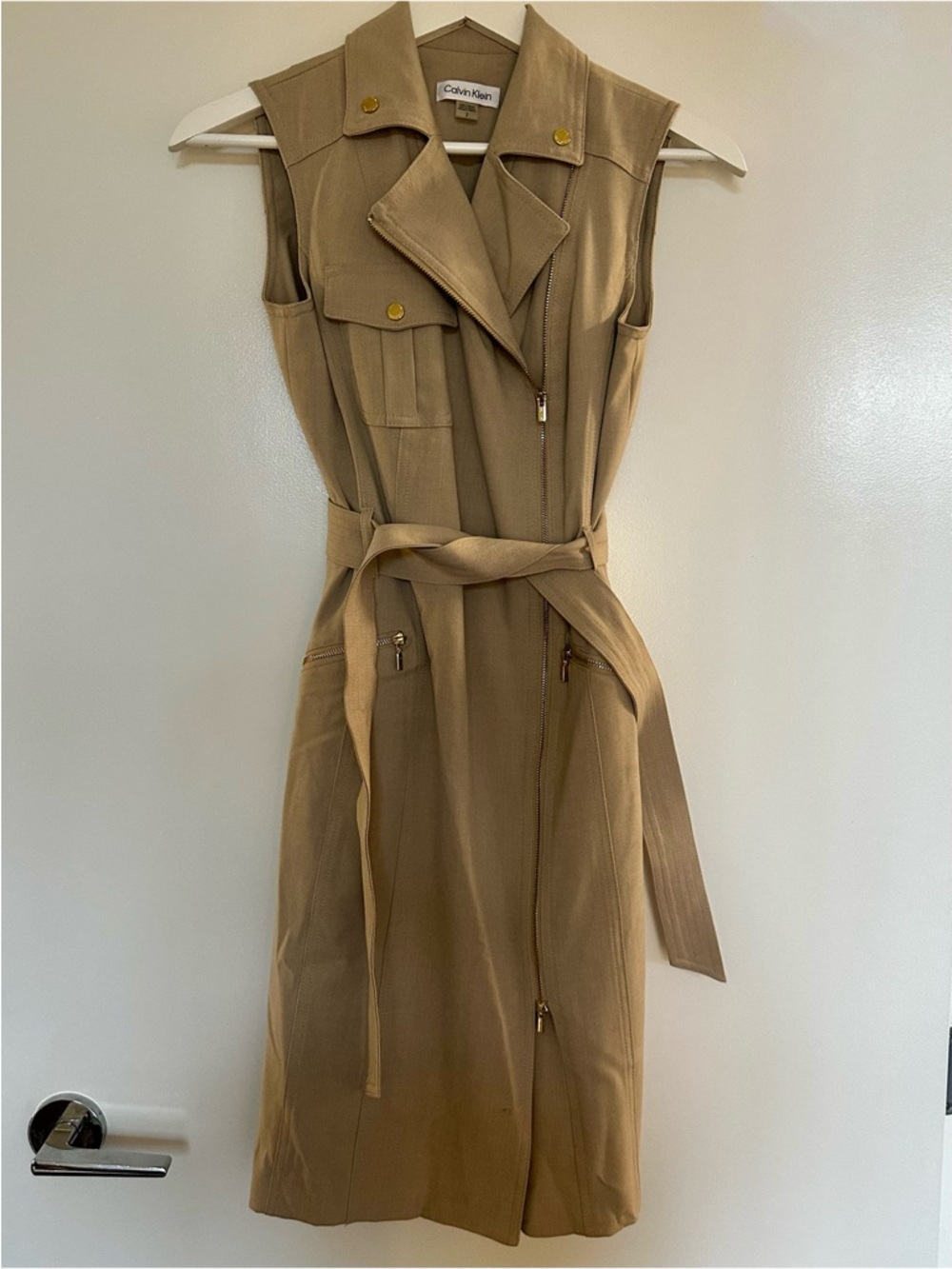 Calvin Klein Tan Midi Dress with Belt